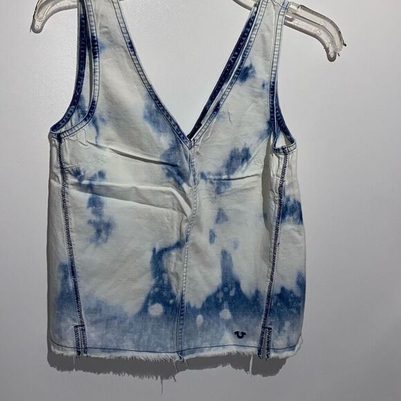 True Religion Women's Bleached Indigo Raw Edge Tie Dye V-Neck Tank Top Size XS - Picture 2 of 8
